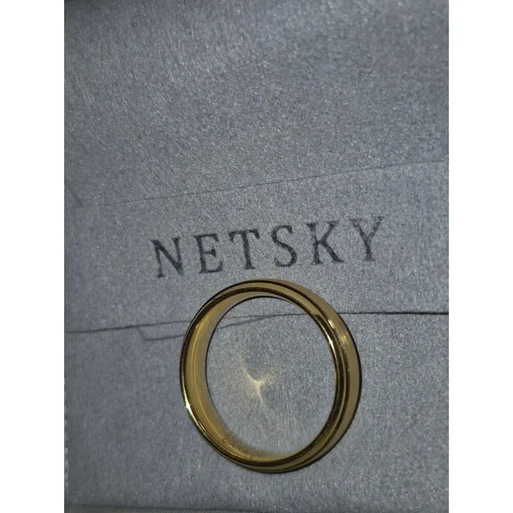NETSKY Tungsten Carbide Gold Tone Wedding Band Ring Brushed Beveled Size 11 New